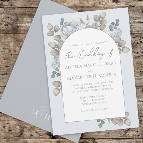 Elegant Floral Blue Stylish Trendy Arch Watercolor Invitation