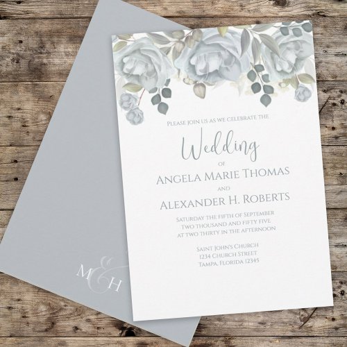 Elegant Floral Blue Stylish Trendy Watercolor  Invitation