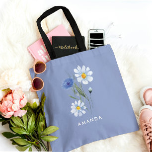 Elegant Floral Blue Trendy Chic Stylish Tote Bag