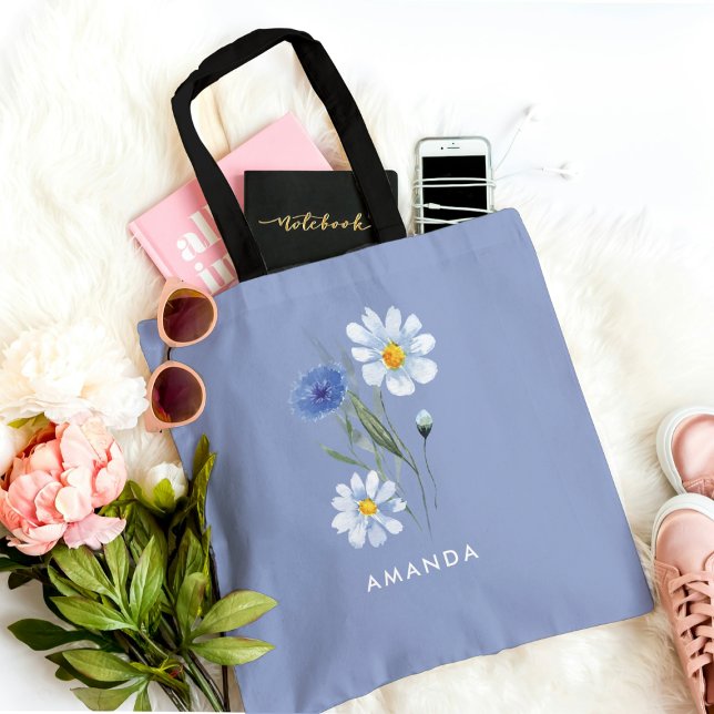  Elegant Floral Blue Trendy Chic Stylish Tote Bag (Creator Uploaded)