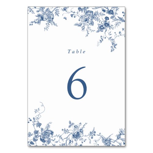 Elegant Floral Blue Vintage Wedding Table Number