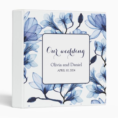 Elegant Floral Blue Watercolor Wedding Album 3 Ring Binder