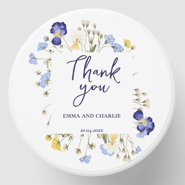 Elegant Floral Blue Wedding Script Mini Candle Favors (Front)