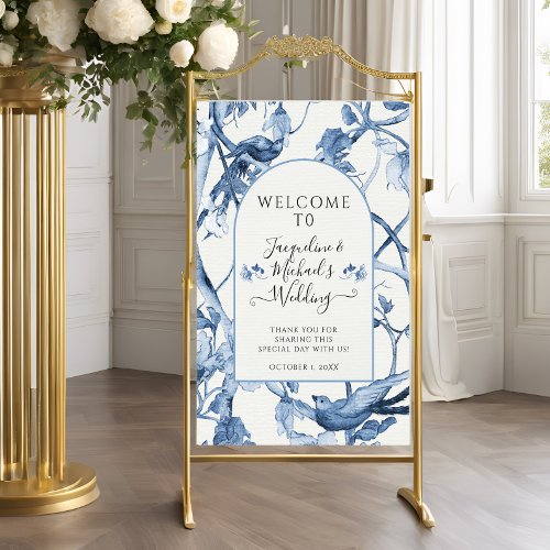 Elegant Floral Blue White Welcome Bridal Shower Faux Canvas Print