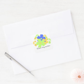 Elegant floral blue yellow green design square sticker