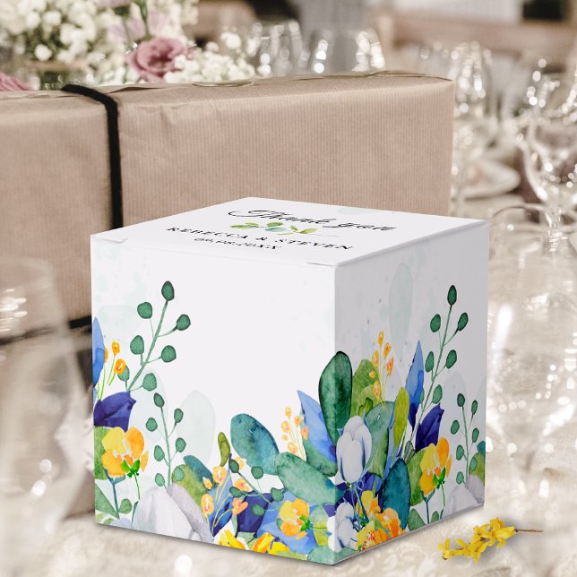 Elegant floral blue yellow white wedding  favor boxes (Creator Uploaded)