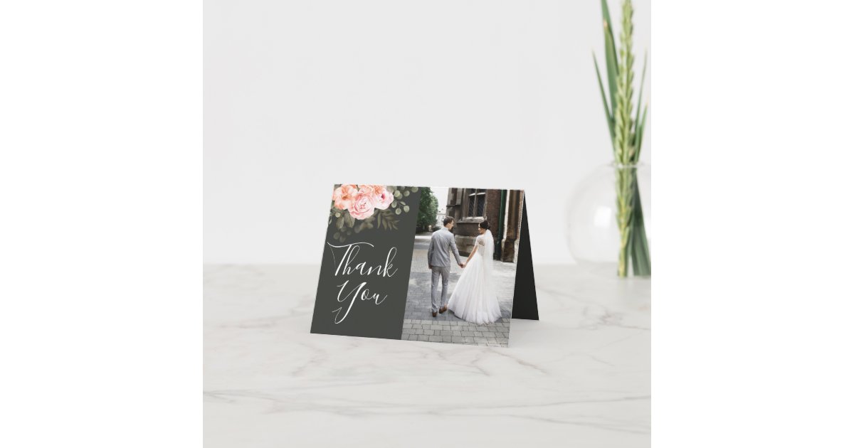 Elegant Floral Blush Botanical Wedding Thank You Card | Zazzle