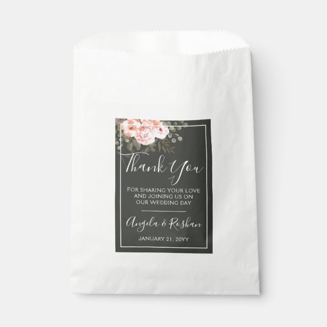 Elegant Floral Blush Botanical Wedding Thank You Favor Bag (Front)