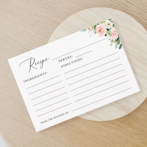 Elegant Floral Blush Bridal Shower Recipe Cards