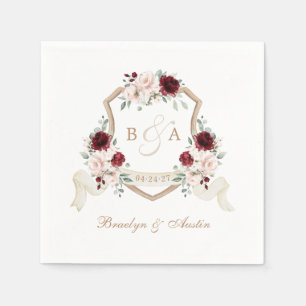 Elegant Floral Blush Burgundy Crest Wedding Napkins