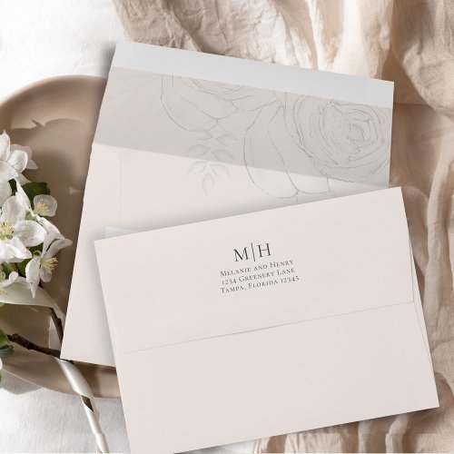 Elegant Floral Blush Classic Simple Monogram  Envelope