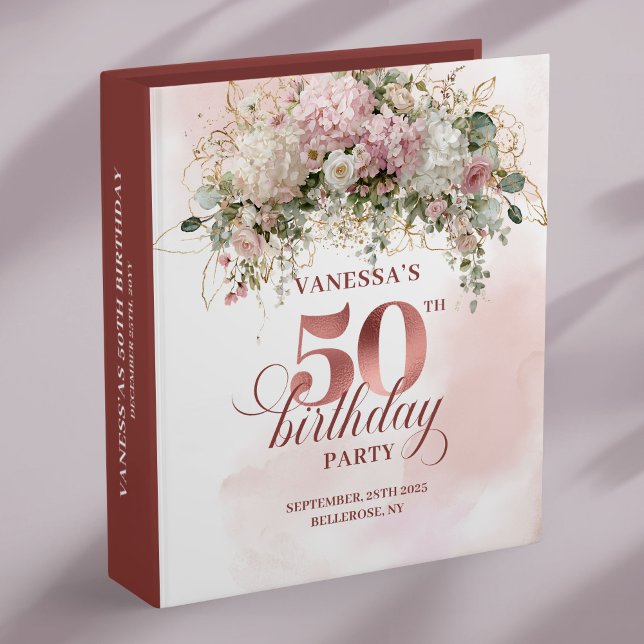 Elegant Floral Blush Gold 50th Birthday Photo Book 3 Ring Binder (Elegant Floral Blush Gold 50th Birthday Photo Book)