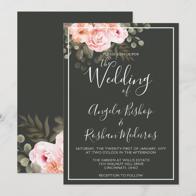 Elegant Floral Blush Pink Botanical Modern Wedding Invitation (Front/Back)