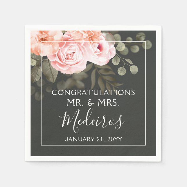 Elegant Floral Blush Pink Botanical Modern Wedding Napkins (Front)