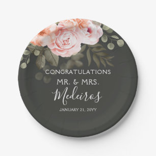 Elegant Floral Blush Pink Botanical Modern Wedding Paper Plates