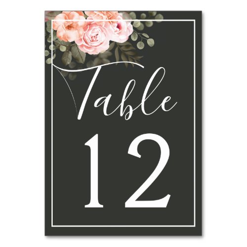 Elegant Floral Blush Pink Botanical Modern Wedding Table Number