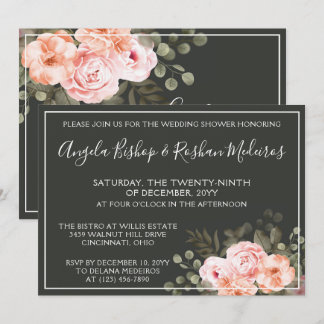 Elegant Floral Blush Pink Botanical Wedding Shower Invitation