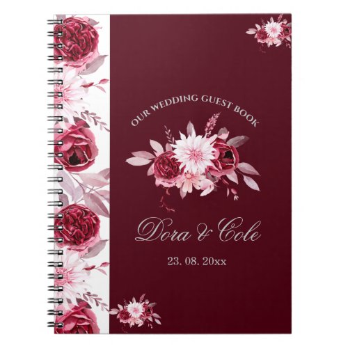 Elegant Floral Blush Pink Burgundy Wedding Guest Notebook