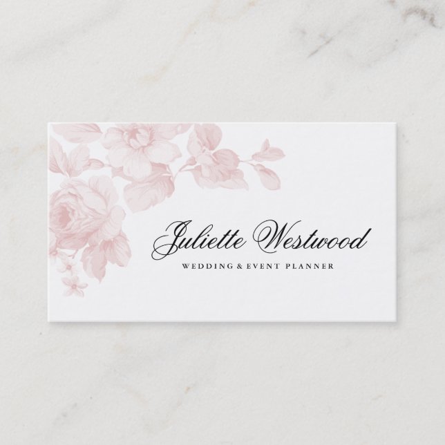 Elegant Floral Blush Pink Business Card (Front)
