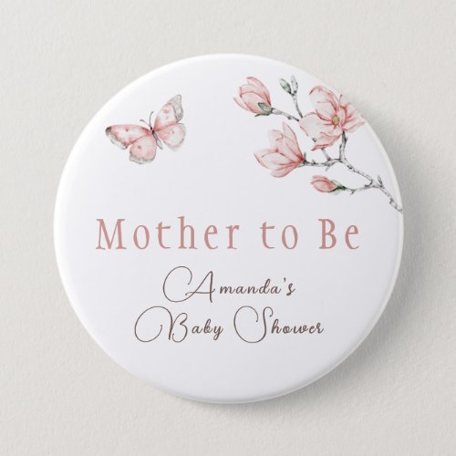 Elegant Floral Blush Pink Butterfly Baby Shower  Button