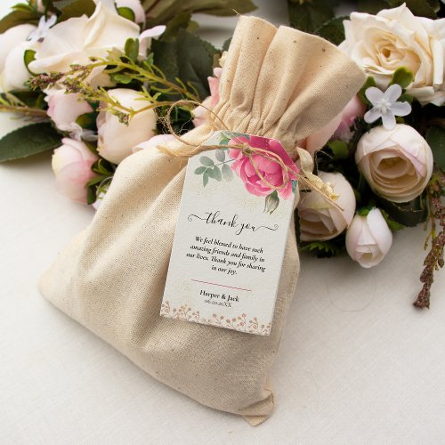 Elegant Floral Blush Pink Gold Roses Wedding Gift Tags