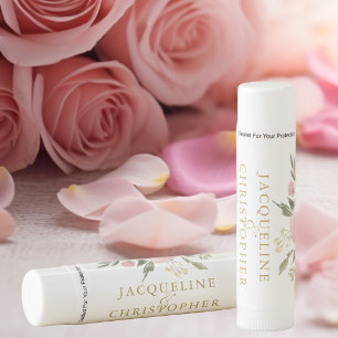 Elegant Floral Blush Pink Gold Script Wedding Lip Balm