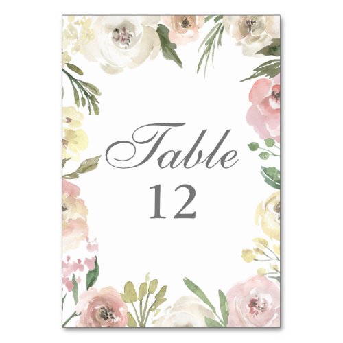 Elegant Floral Blush Pink Ivory Table Number