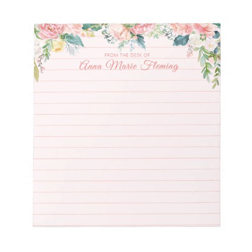 Elegant Floral Blush Pink Name Lined Notepad