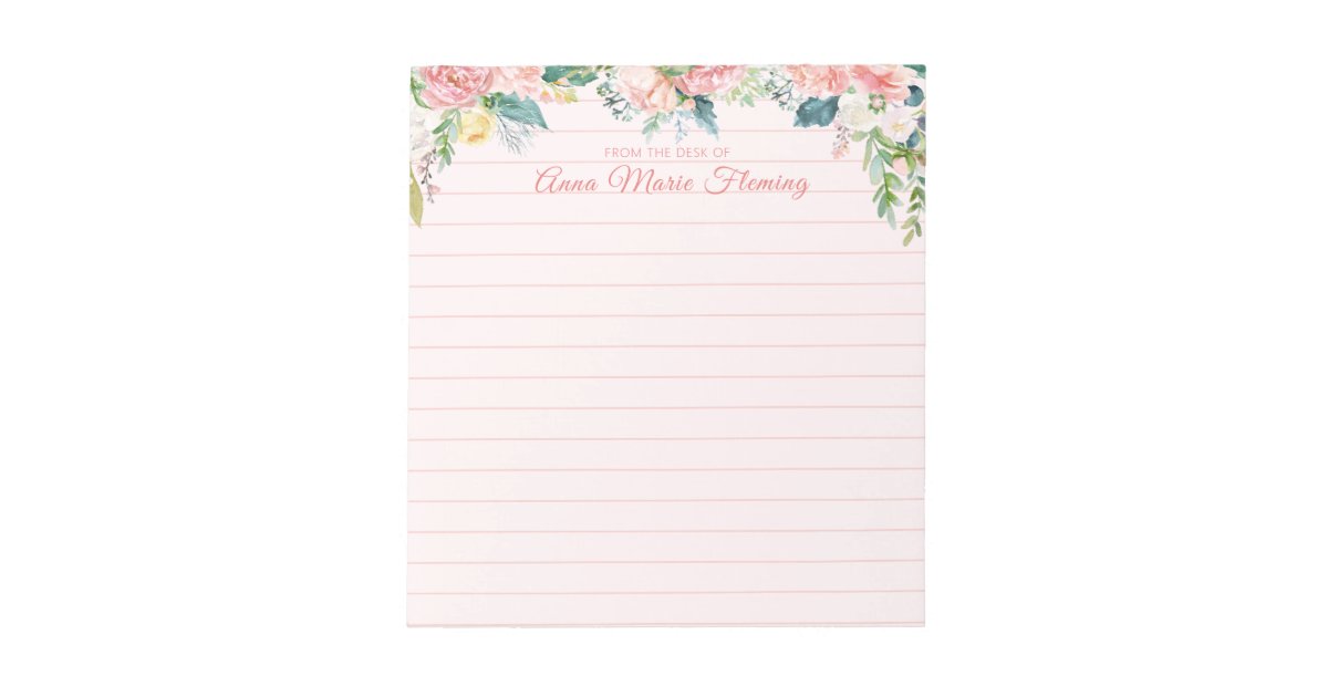 Monogram Vintage Flowers Pink Pastel Small Notepad, Zazzle