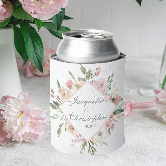 Elegant Floral Blush Pink Peony Garden Wedding Can Cooler (Creator Uploaded)