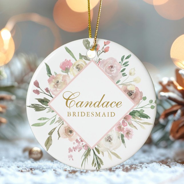 Elegant Floral Blush Pink Peony Gold Bridesmaid Ceramic Ornament (Creator Uploaded)