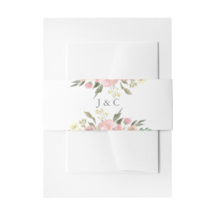 Elegant Floral Blush Pink Peony Monogram Wedding Invitation Belly Band