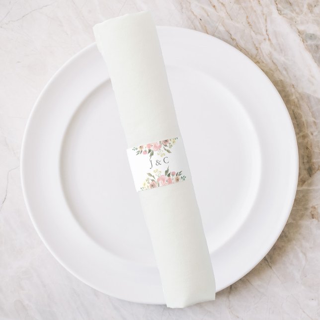 Elegant Floral Blush Pink Peony Monogram Wedding Napkin Bands (Creator Uploaded)