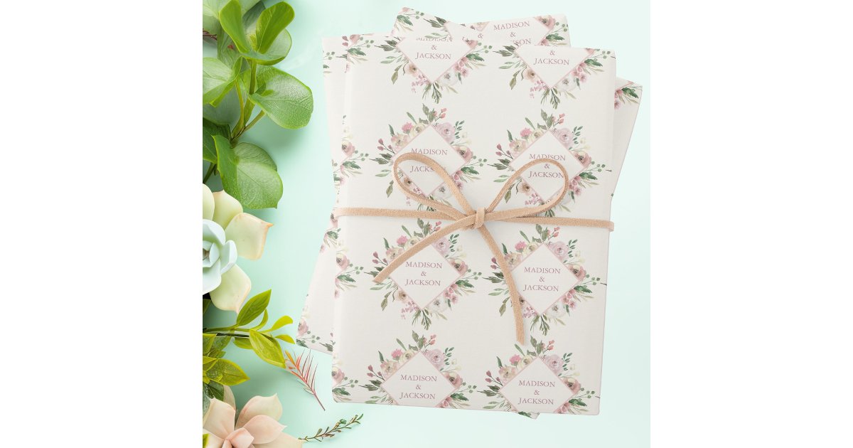 Elegant Floral Blush Pink Peony Monogram Wedding Wrapping Paper Sheets ...
