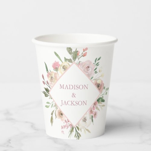 Elegant Floral Blush Pink Peony Summer Wedding Paper Cups