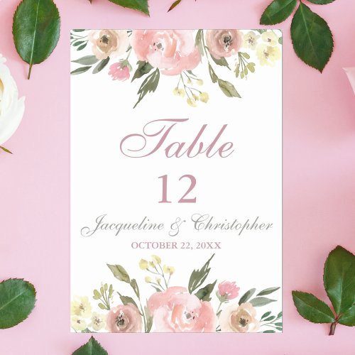 Elegant Floral Blush Pink Peony Table Number