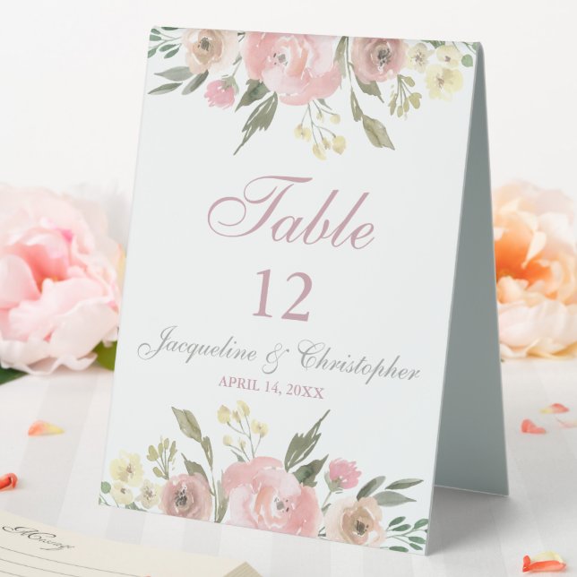 Elegant Floral Blush Pink Peony Table Number Table Tent (In SItu (Wedding))