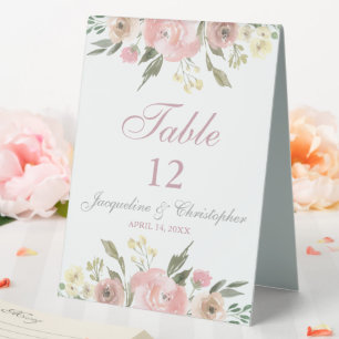 Elegant Floral Blush Pink Peony Table Number Tent
