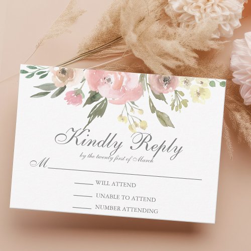 Elegant Floral Blush Pink Peony Wedding RSVP Card