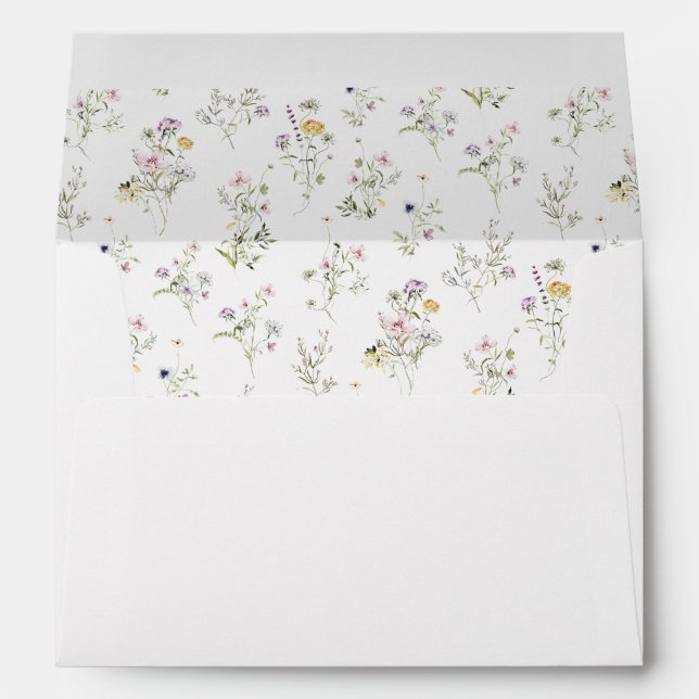 Elegant Floral Blush Pink Purple Flowers Wedding Envelope (Back (Bottom))