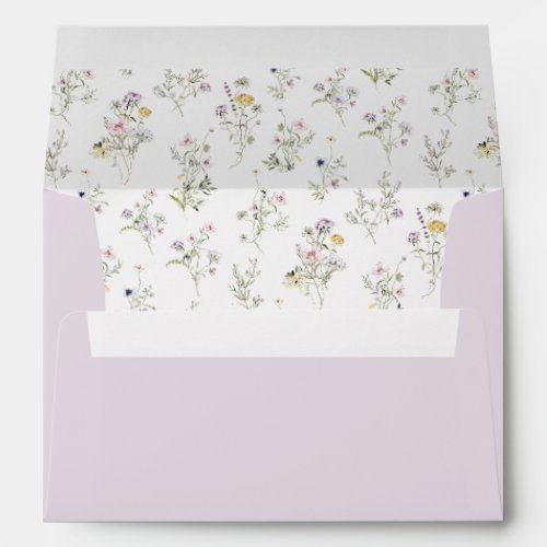 Elegant Floral Blush Pink Purple Flowers Wedding Envelope