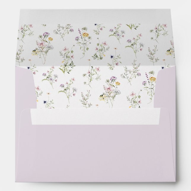 Elegant Floral Blush Pink Purple Flowers Wedding Envelope (Back (Bottom))