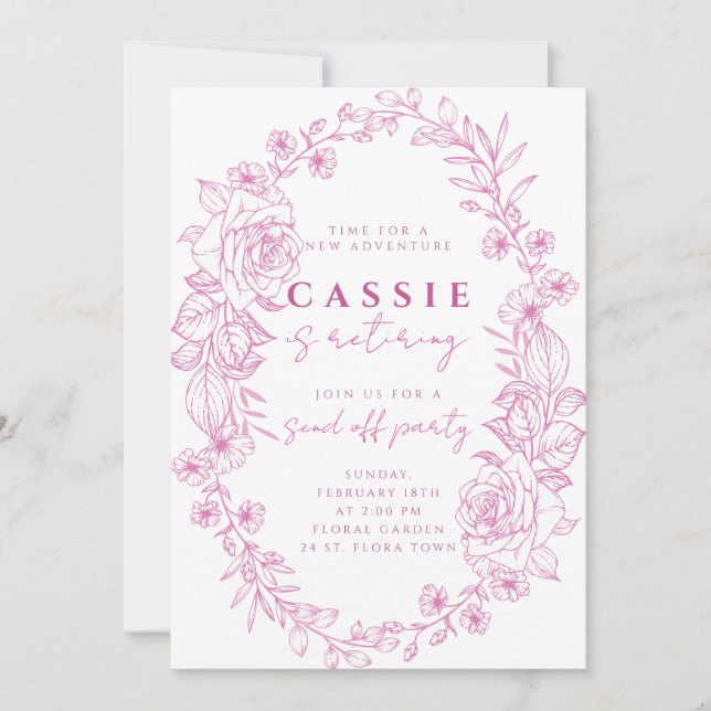Elegant floral blush pink retirement invitation (Front)