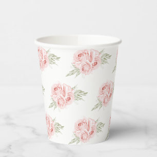 Elegant Floral Blush Pink Rose Paper Cups