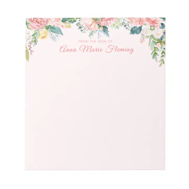 Elegant Floral Blush Pink Rose Peony Name Notepad | Zazzle