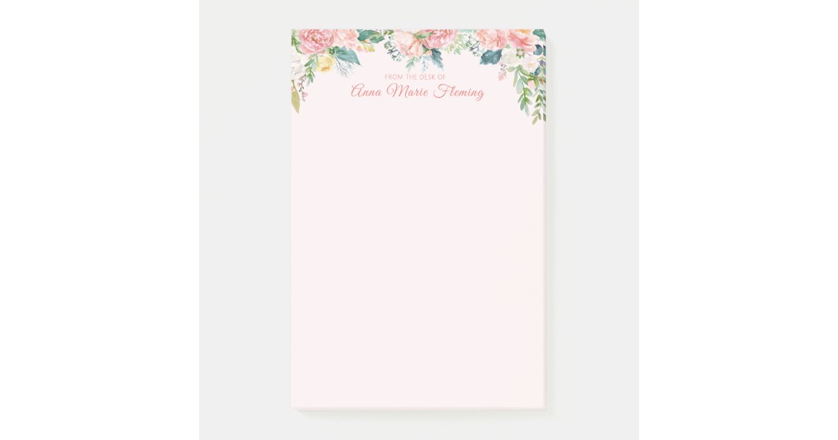 Elegant Floral Blush Pink Rose Peony Name Post-it Notes | Zazzle
