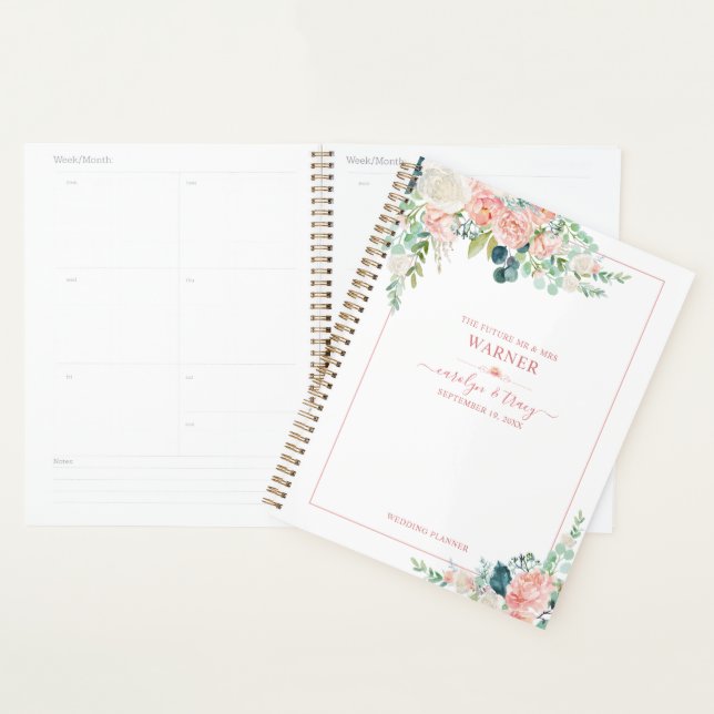 Elegant Floral Blush Pink Rose Script Wedding Planner (Display)