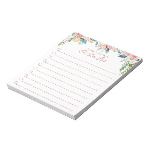 Elegant Floral Blush Pink Script TO DO LIST Notepad
