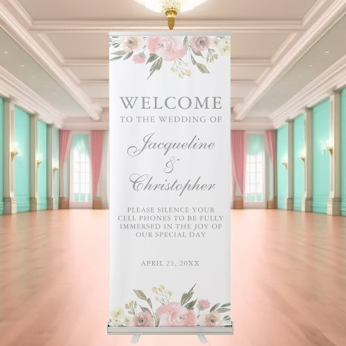 Elegant Floral Blush Pink Spring Wedding Welcome Retractable Banner