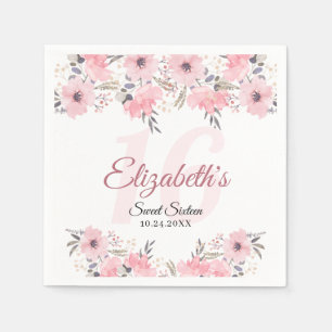 Elegant Floral Blush Pink Sweet 16 Napkins